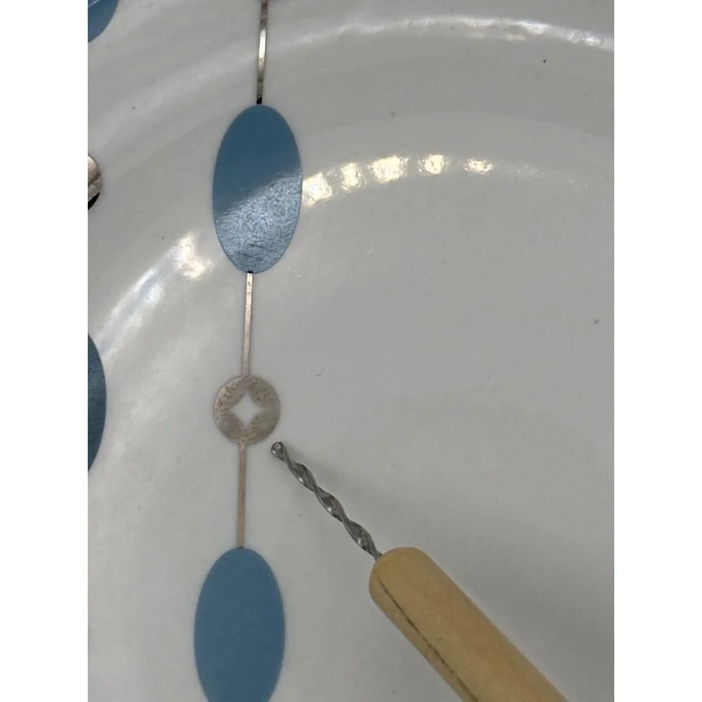 Set of 6 Pier 1 Porcelain Blue Beaded Garland 7.75 inch Plates FLAW